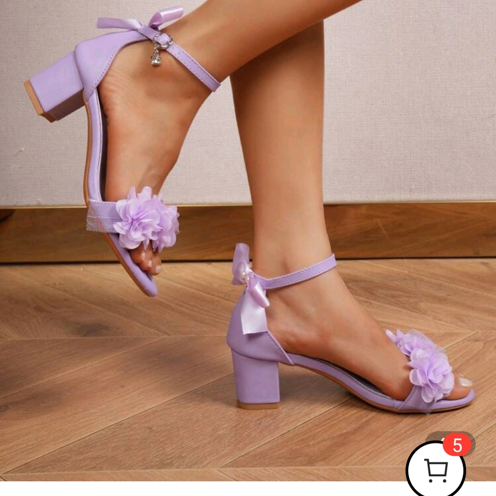 Purple Floral Block Heel Sandals for Weddings - Picture 2 of 5